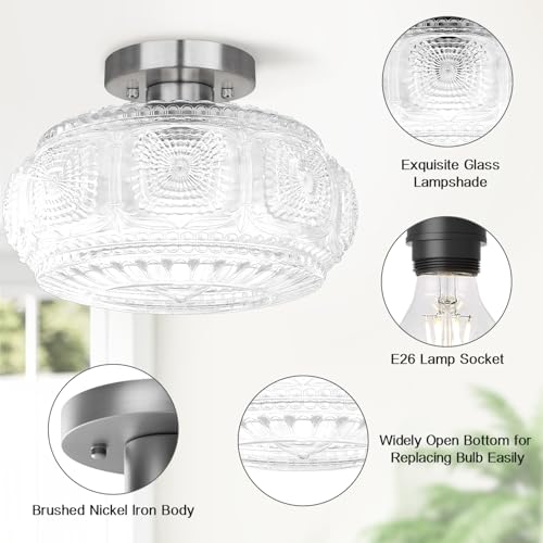 11 Inch Globe Glass Semi Flush Mount Ceiling Light Fixture