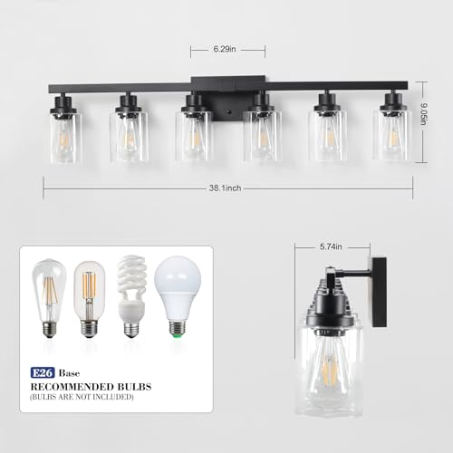 6 Light Black Vanity Lights 38'' Modern Bathroom Vanity Lighting Fixtures Above Mirror? Industrial Matte Bathroom Light Fixtures