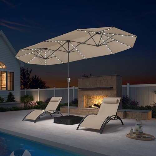 Patio Umbrella 13ft with Base and Solar Lights Outdoor