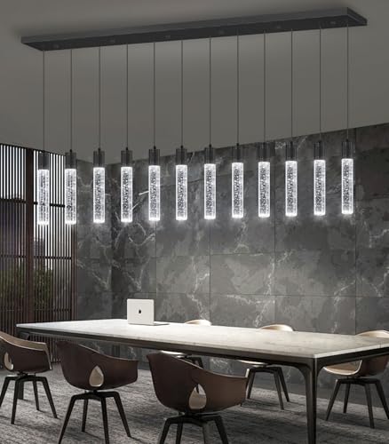 Modern Crystal Chandeliers LED Pendant Light for Kitchen Island Dining Room Entrance Foyer Living Room 6000K Black