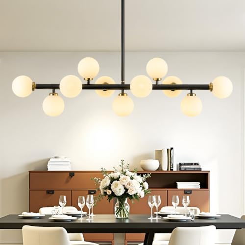 11 Light Black and Gold Sputnik Chandelier with Glass Globe