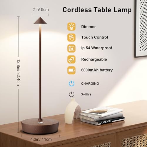 Set of 2 Cordless Rechargeable Led Table Lamp Battery Operated Light Rust (2 Count)