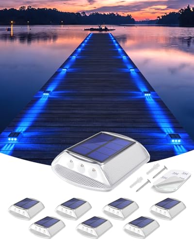 Blue Solar Dock Lights for Outside IP68 Waterproof Led 8 Pack (8 Count)