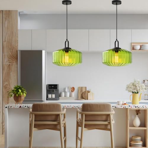 Green Glass Pendant Light Fixture Large Hand Blown Globe Shade