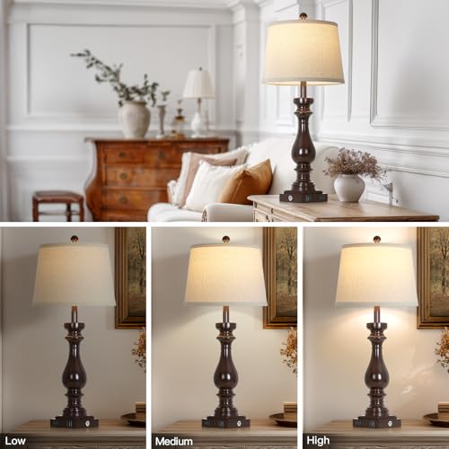 29" Tall Vintage Table Lamps Set of 2 (Dark Brown)