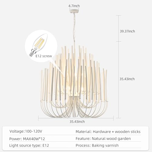 Extra Large Chandelier Farmhouse Whitewash Wood 36Inch Pendant Light