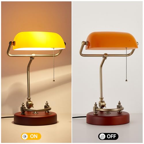 Bankers Lamp Traditional Orange Desk Lamp Solid Wood Pull Chain Switch