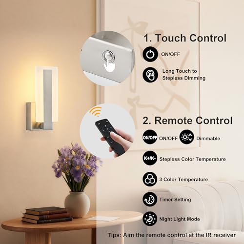 Peel and Stick Battery Operated Modern Wall Sconce Set of Two