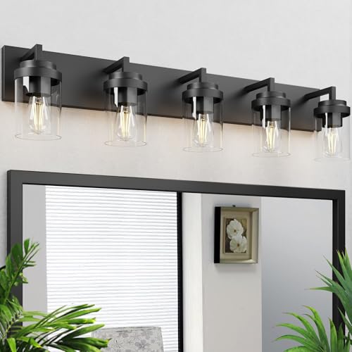 Modern 5 Light Black Bathroom Vanity Light with Clear Glass Shade (5 Count)