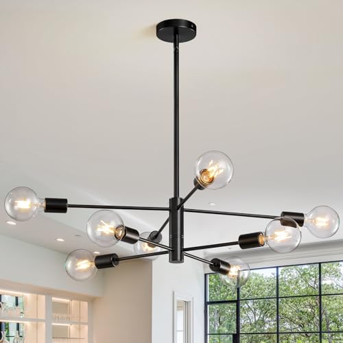Modern Chandelier Sputnik Ceiling Light Fixture Black Chandelier for Bedroom Living Room 8
