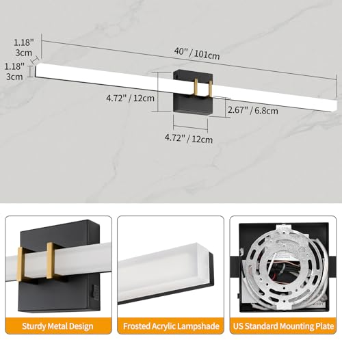Modern Black and Brass Vanity Light Bar 40 Inch