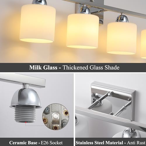 Stainless Steel Milk Glass Vanity Lights for Bathroom