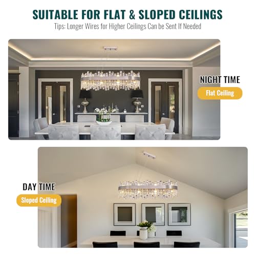 35.4'' Modern Rectangle Crystal Raindrop Chandelier for Dining Room