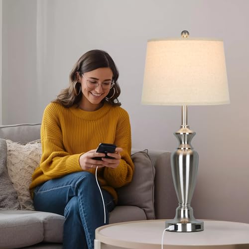 30" Tall Silver Table Lamps Set of 2 for Living Room (2 Count)