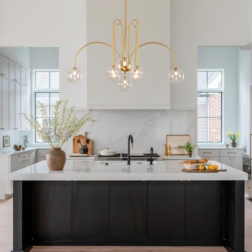 Gold Sputnik Chandelier with Clear Glass Globe 8 Lights L41 Inch