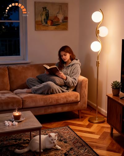 60IN Gold Floor Lamp Stepless Dimmable Globe Floor Lamps with 3Pcs 3000K Bulbs Eye (3 Count)