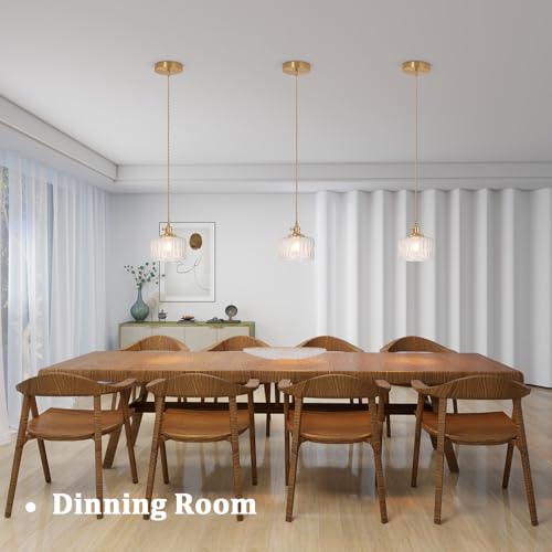 Pendant Light with Clear Striped Glass Lmapshade