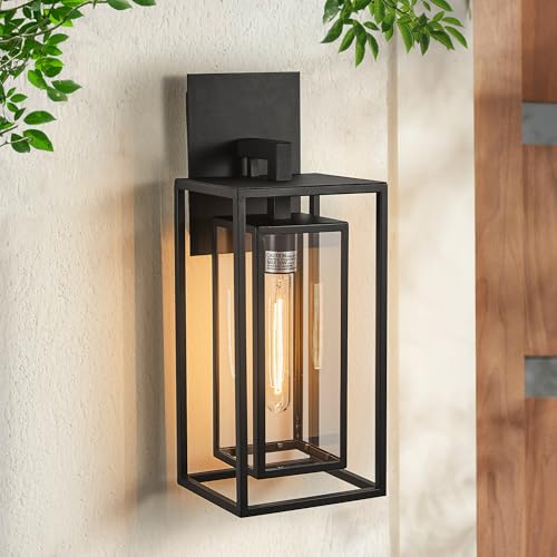 18"Ht Modern Industrial Outdoor Wall Light Fixture with Textured Black Anti
