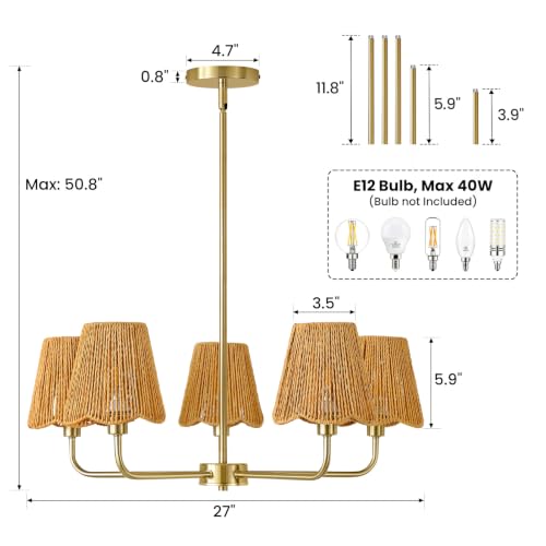 Rattan Chandelier for Dining Room Gold Boho Chandelier for Bedroom