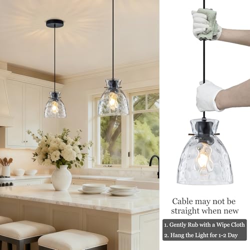6" Mini Hammered Glass Black Pendant Lights Kitchen Island Lighting 2 Pack (2 Count)