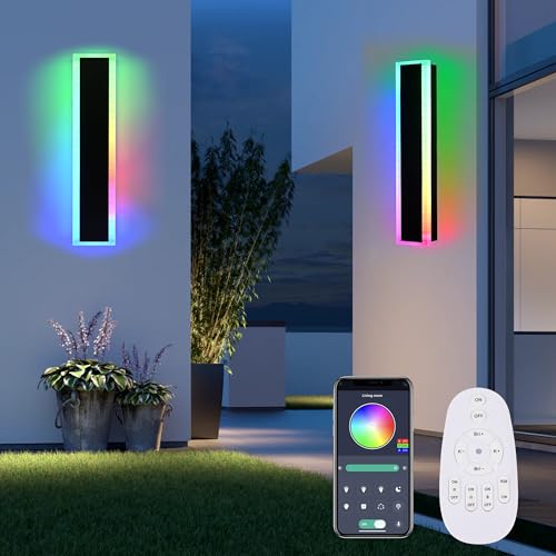 2 Packs 24in Long Outdoor RGB LED Wall Lights Black 5.1in Wide (2 Count)