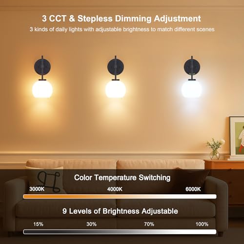 Black Wireless Rechargeable Wall Sconces with Remote Control (2 Count)