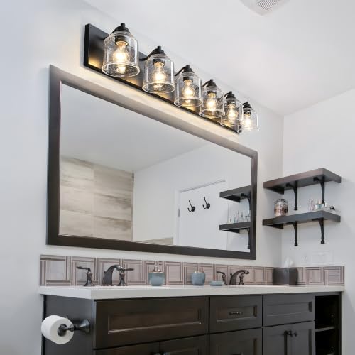6 Light Bathroom Vanity Lights Large 48in with Bubble Glass Shades