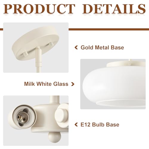 Mid Century Modern Cream Whit Semi Flush Ceiling Light 12.6 Inch