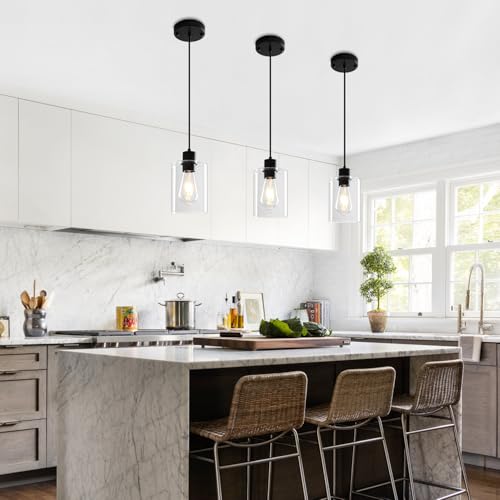 3 Pack Glass Pendant Lights Kitchen Island Black Hanging Light Fixtures