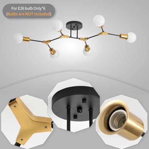 Mid Century Gold and black Sputnik Semi Flush Mount Ceiling Light Fixture
