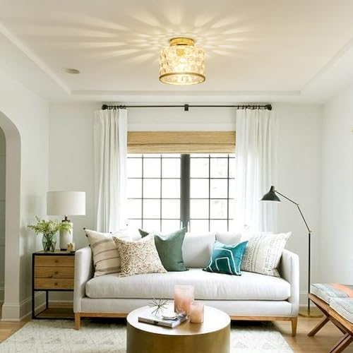 Gold Flush Mount Ceiling Light with Clear Hammered Glass lampshade