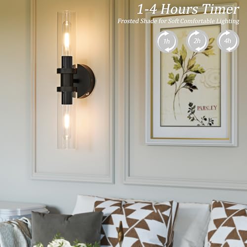 Black Wireless Battery Operated Wall Sconce with Remote Control (2 Count)
