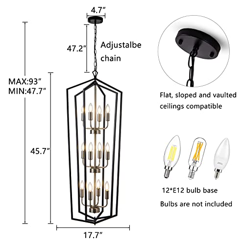12 Light Lantern Tired Foyer Entryway Hanging Lights Farmhouse High Ceiling Pendant Lights Industrial Chandelier for Hall Foyer Entryway Living Room
