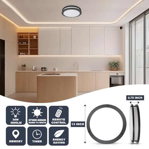 LED Flush Mount Ceiling Light Fixture Remote Dimmable Brushed Nickel (2 Count)