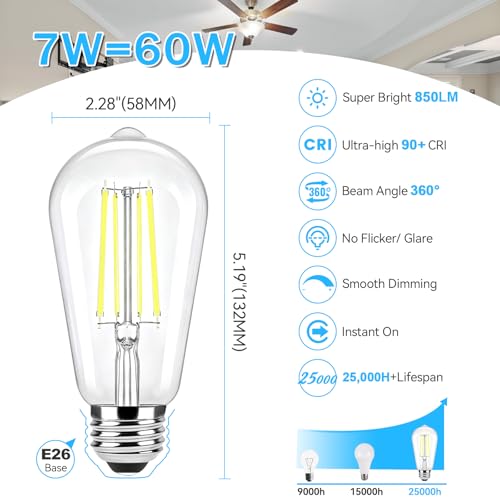 Vintage LED Edison Bulbs 60 Watt Equivalent (6 Count)