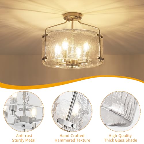 Brushed Nickel Semi Flush Mount Ceiling Lights 15.3'' Hallway Light Fixture