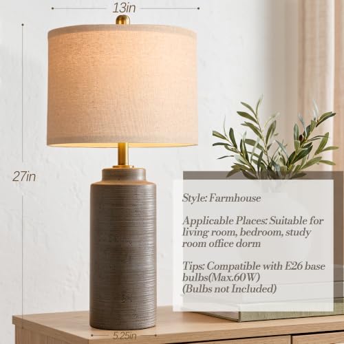 27" Vintage Ceramic Table Lamp Set of 2 (Greyish Brown)