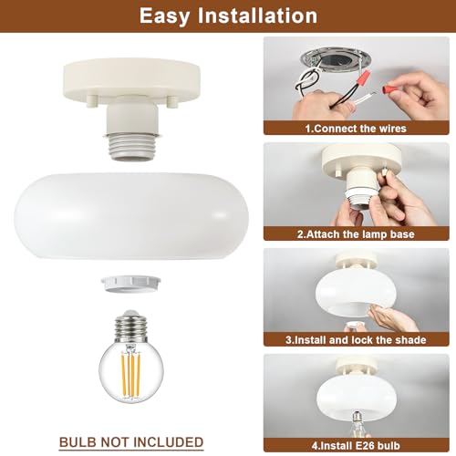 Mid Century Modern Cream White Semi Flush Ceiling Light 11.0 Inch