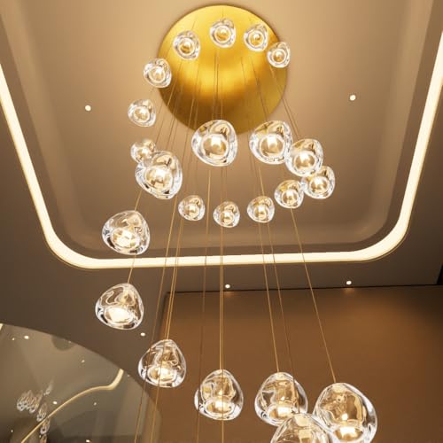 157 Inches Long Chandelier Bubble Crystal Balls Glam Chandeliers Dimmable Light High Ceiling Pendants Light Adjustable Large Size Lighting Fixtures Antique Gold