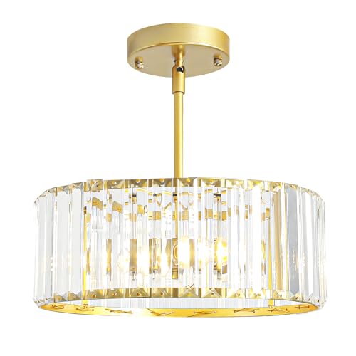 Adjustable Height Modern Gold Crystal Chandelier 12 Inch (Gold / 12 in)