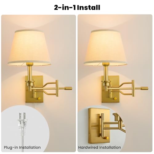 15" Gold Swing Arm Wall Sconce Adjustable Wall Lamp