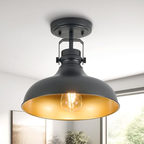 Metal Semi Flush Mount Light Fixture 11.4 inch Ceiling Light Black