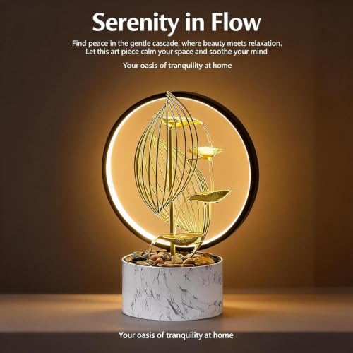 Qingyinge 15'' H Large Golden Tabletop Water Fountain with Led Light for Indoor Meditation Yoga Spa Room Decor
