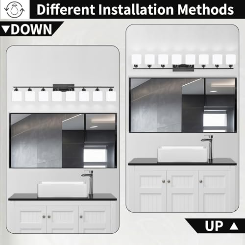 8 Light Black Bathroom Light Fixtures Over Mirror for Big Mirror