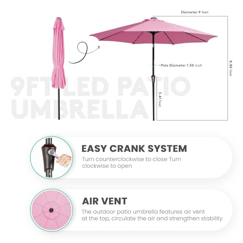9FT Outdoor Patio Umbrella with Solar Lights