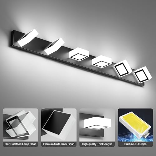 Black Bathroom Vanity Lights 48inch Metal Acrylic LED Modern Bathroom Wall Lighting Fixtures Matte Black