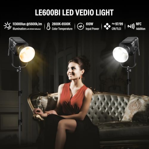 2Pack LE600BI Kit with Softbox Light Stand Black (2 Count)
