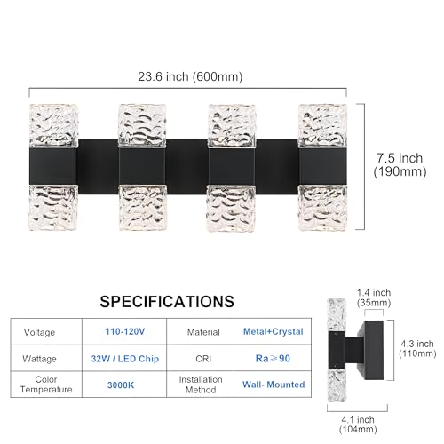 LED Bathroom Vanity Light 32W Crystal Vanity Light Bar 23.6 in