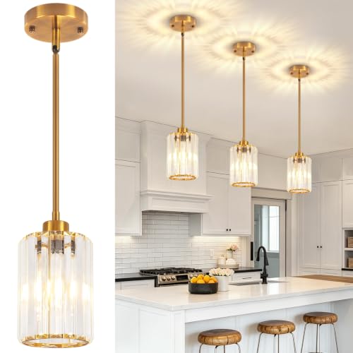 Modern Crystal Pendant Lights for Kitchen Island Brushed Gold 1 Pack