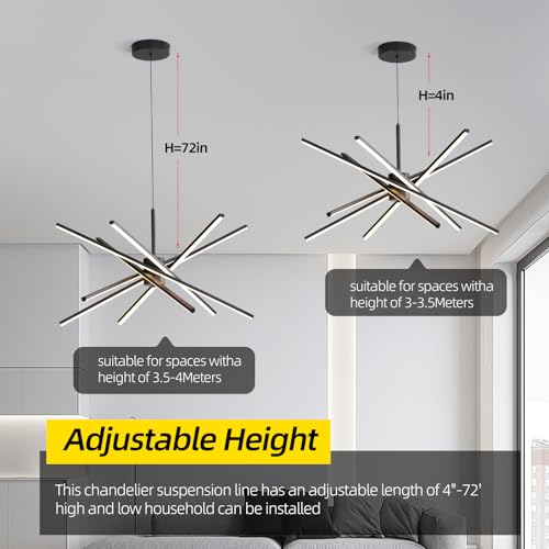Black 33 inches Modern Sputnik Chandelier 90W LED Chandeliers